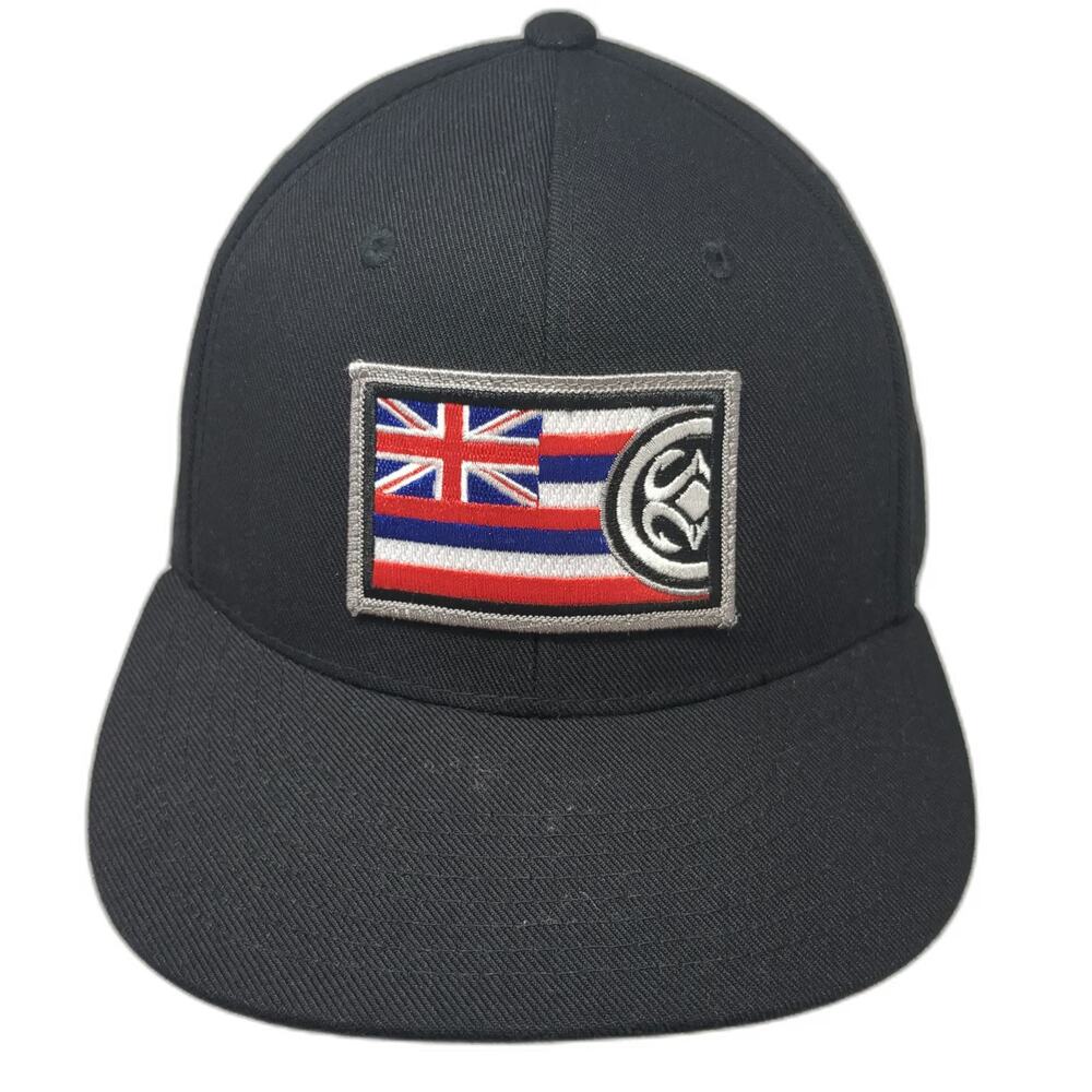 Decky Snapback Hat Black One Size Hawaii Flag Aloha Culture Maui Built Flat Brim
